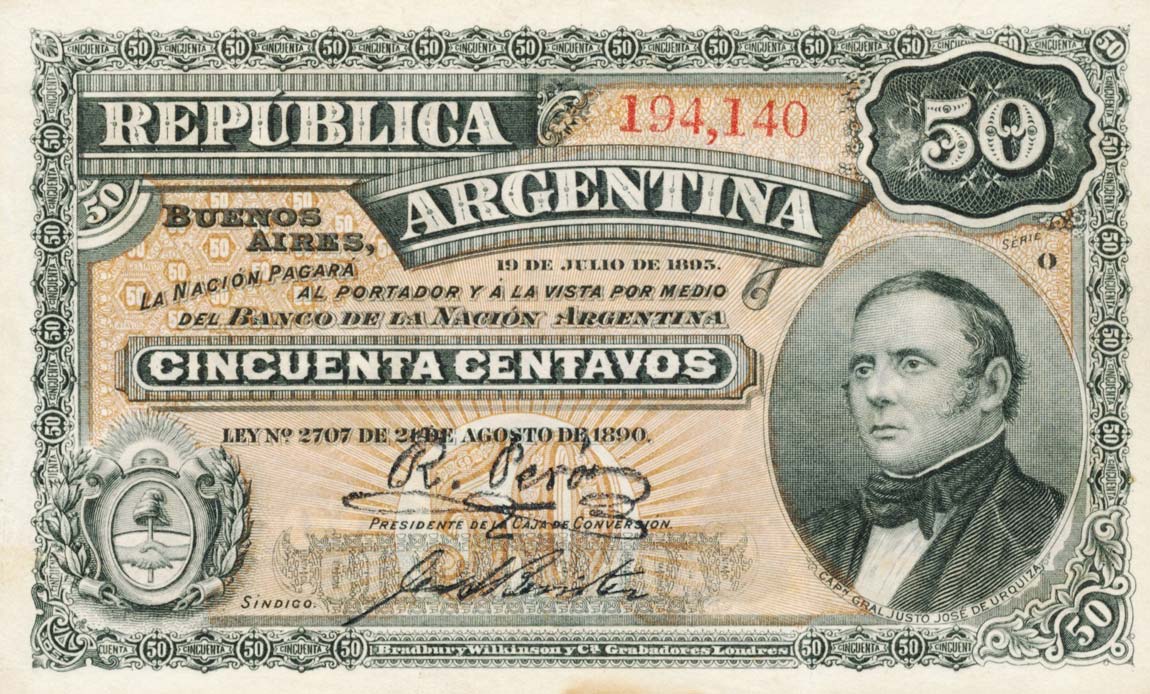 Front of Argentina p230a: 50 Centavos from 1895