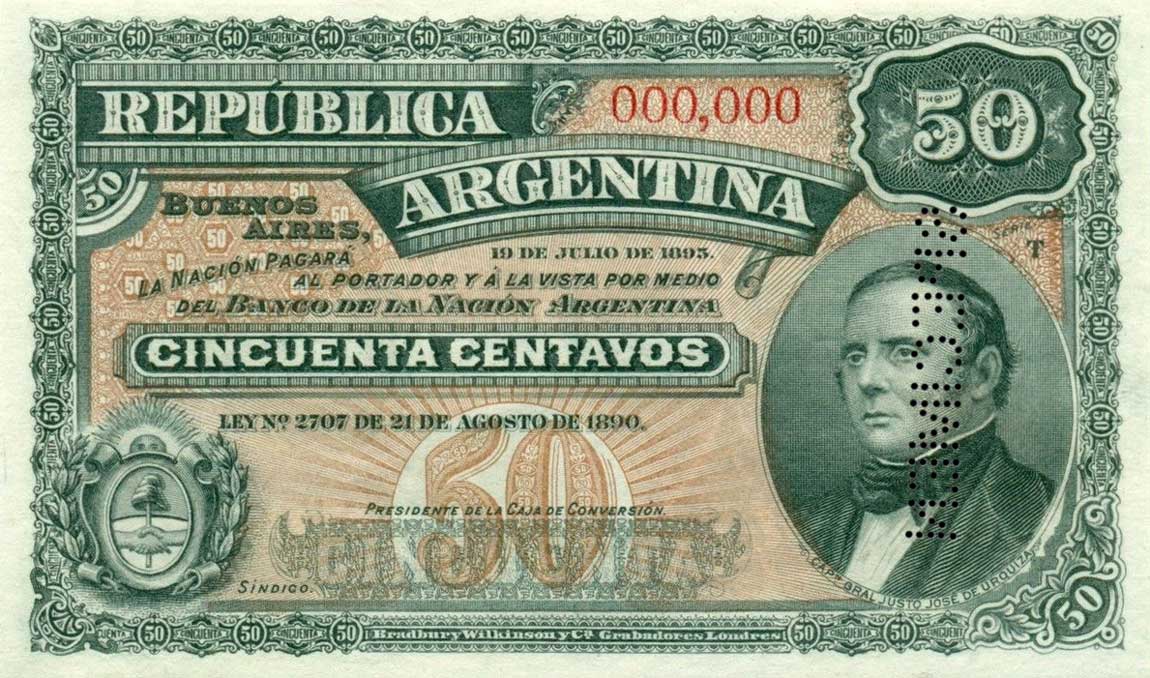Front of Argentina p230s: 50 Centavos from 1895