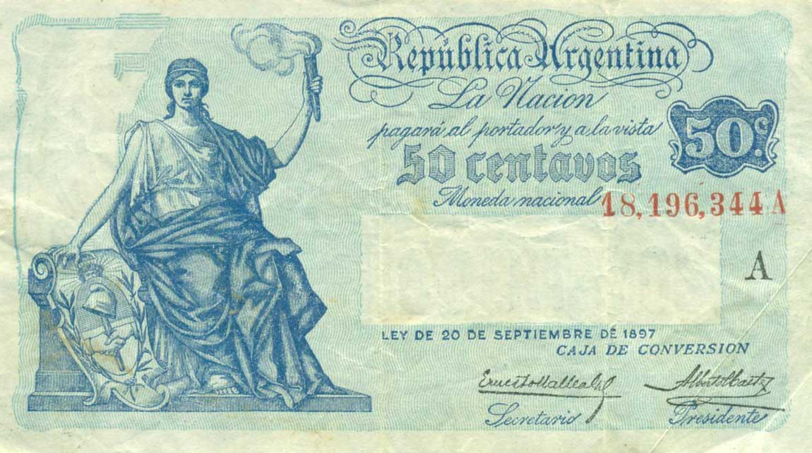 Front of Argentina p242A: 50 Centavos from 1922