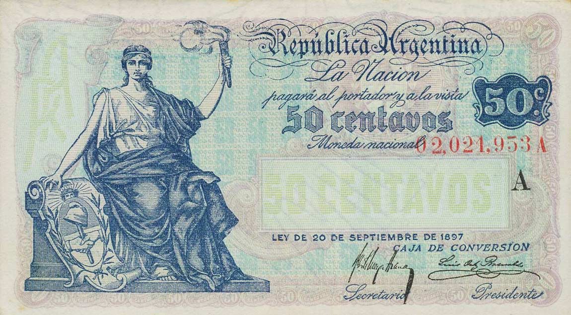 Front of Argentina p242: 50 Centavos from 1918
