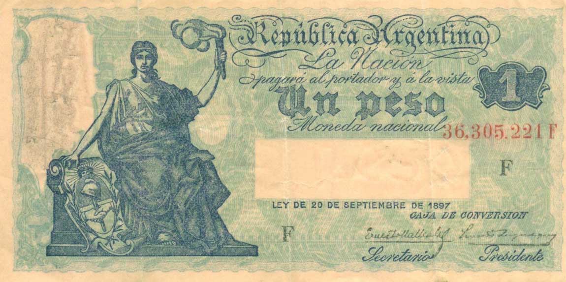 Front of Argentina p243c: 1 Peso from 1932