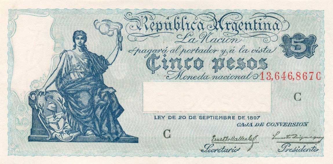 Front of Argentina p244c: 5 Pesos from 1933