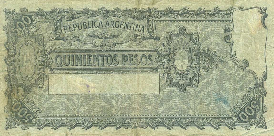 Back of Argentina p248b: 500 Pesos from 1929