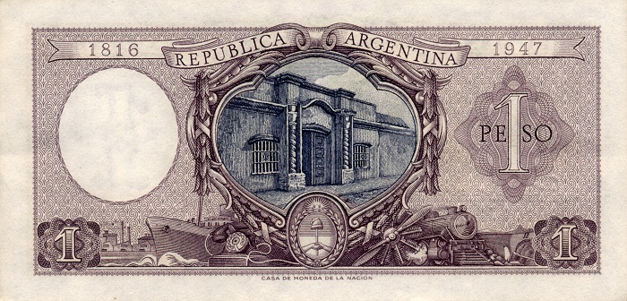 Back of Argentina p260b: 1 Peso from 1952