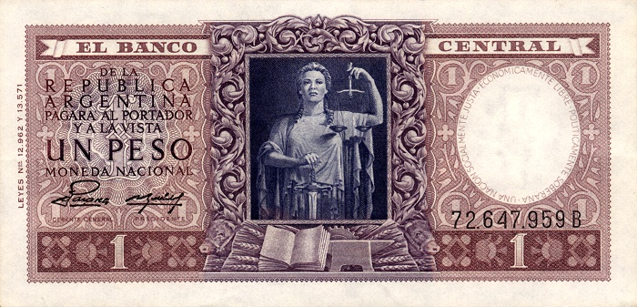 Front of Argentina p260b: 1 Peso from 1952