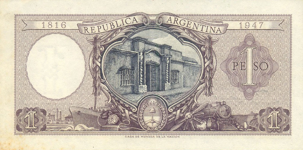 Back of Argentina p263a: 1 Peso from 1956