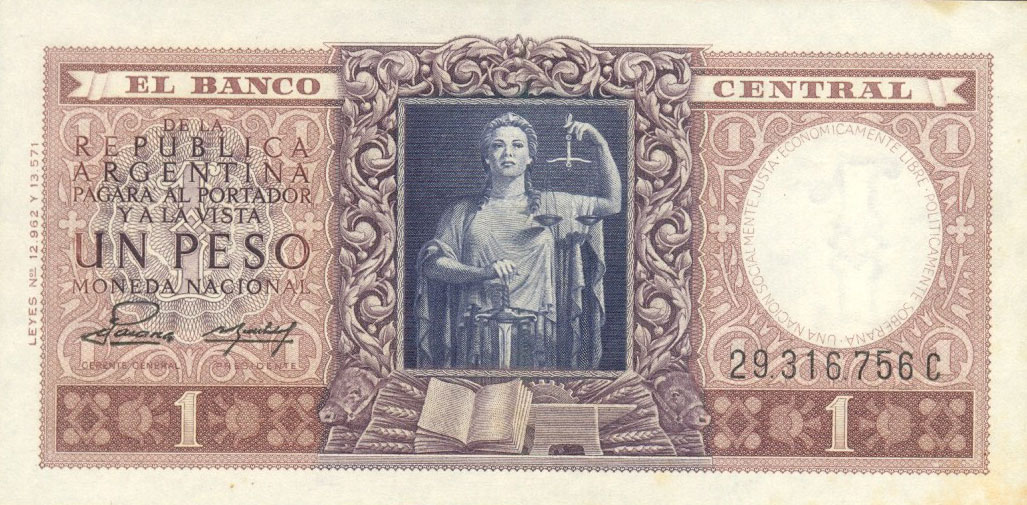 Front of Argentina p263a: 1 Peso from 1956