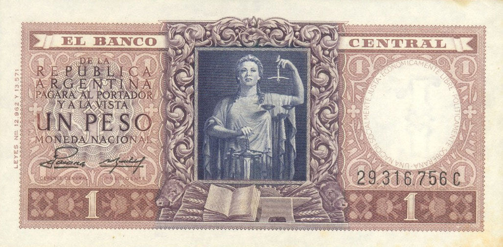 Front of Argentina p263b: 1 Peso from 1956