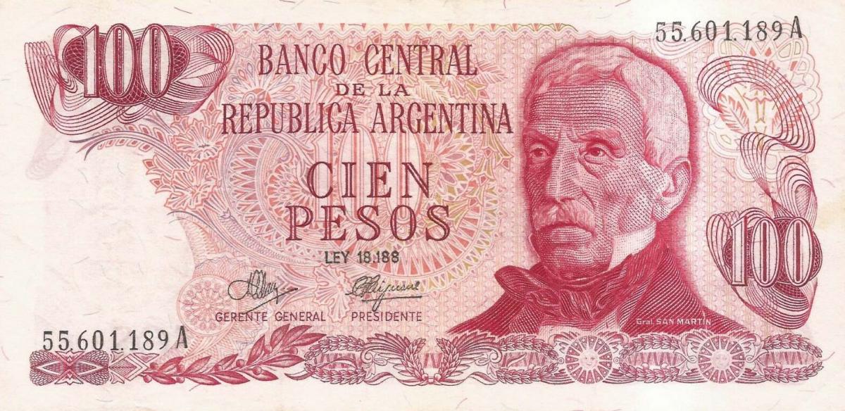 Front of Argentina p291: 100 Pesos from 1971