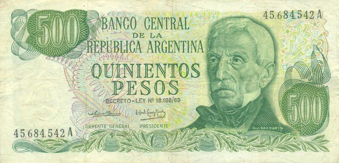Front of Argentina p298a: 500 Pesos from 1974
