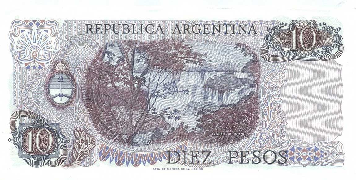 Back of Argentina p300: 10 Pesos from 1976