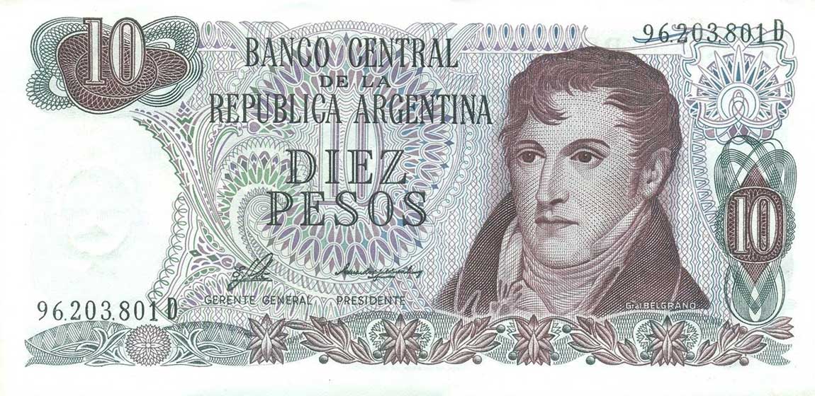 Front of Argentina p300: 10 Pesos from 1976