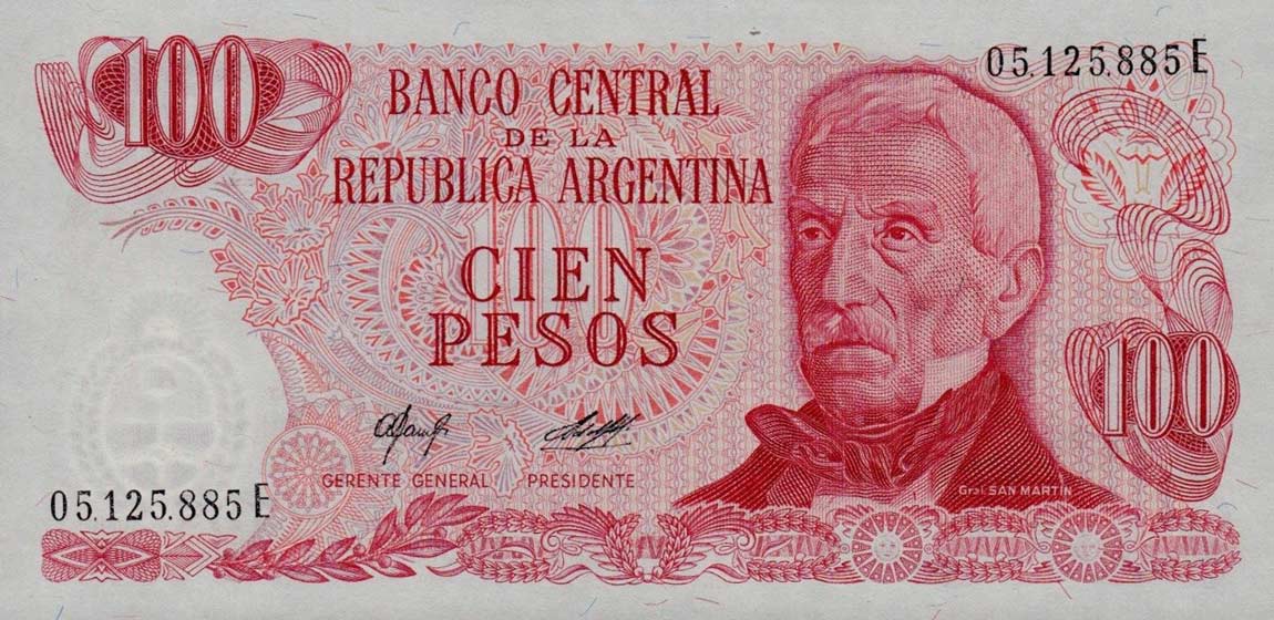 Front of Argentina p302b: 100 Pesos from 1976