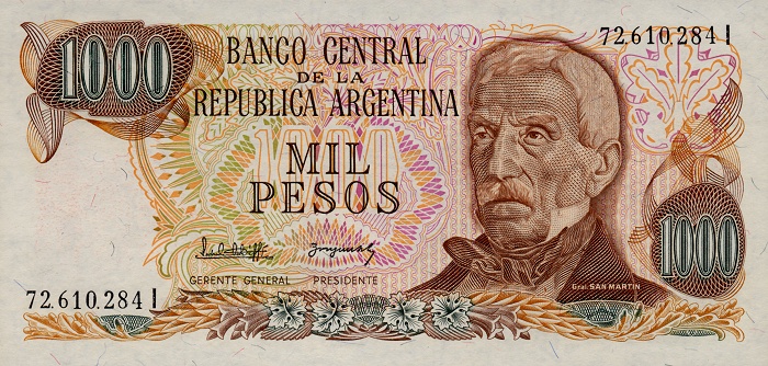 Front of Argentina p304d: 1000 Pesos from 1976