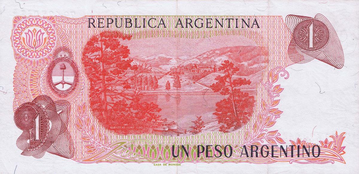 Back of Argentina p311a: 1 Peso Argentino from 1983