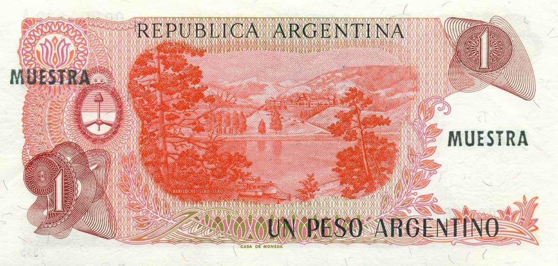 Back of Argentina p311s: 1 Peso Argentino from 1983