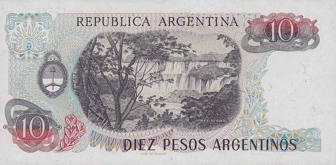 Back of Argentina p313a: 10 Peso Argentino from 1983