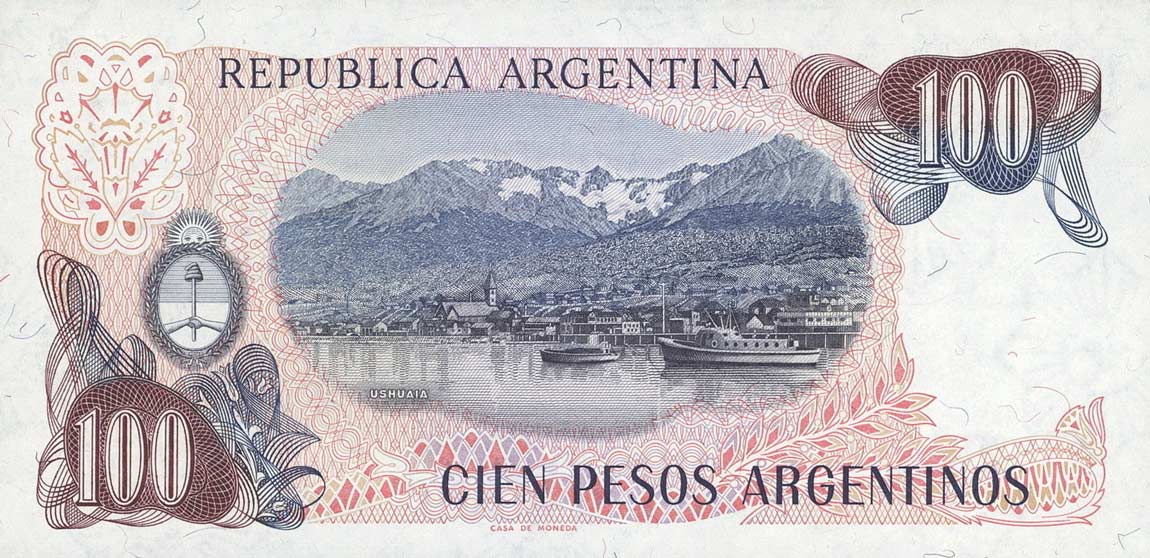 Back of Argentina p315a: 100 Peso Argentino from 1983