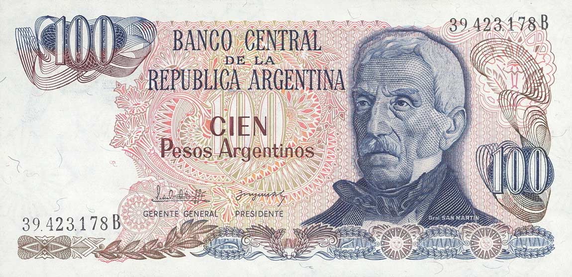 Front of Argentina p315a: 100 Peso Argentino from 1983