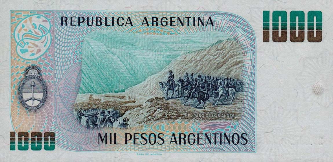 Back of Argentina p317b: 1000 Peso Argentino from 1983