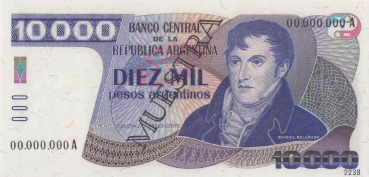 Front of Argentina p319s: 10000 Peso Argentino from 1985