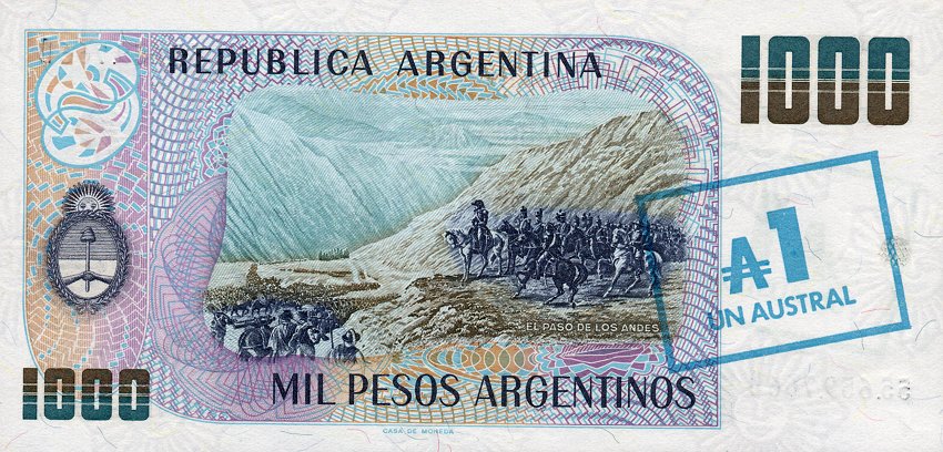 Back of Argentina p320: 1 Austral from 1985