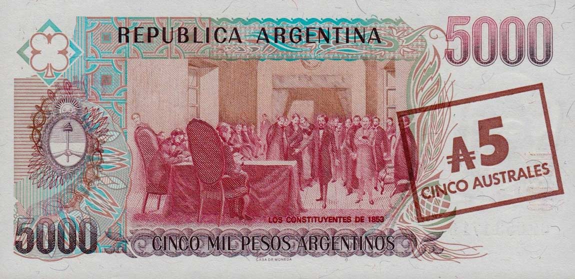 Back of Argentina p321: 5 Austral from 1985