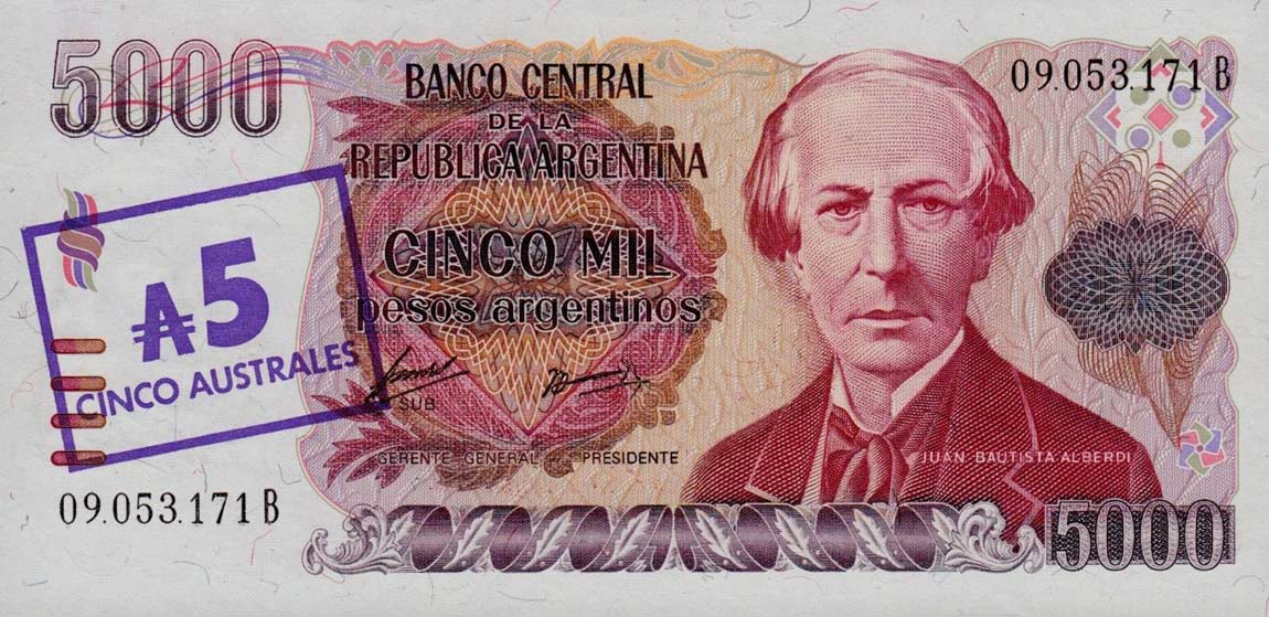 Front of Argentina p321: 5 Austral from 1985