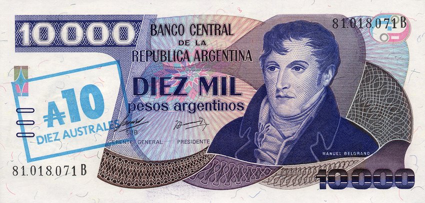 Front of Argentina p322c: 10 Austral from 1985