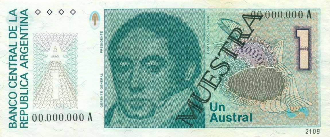 Front of Argentina p323s: 1 Austral from 1985