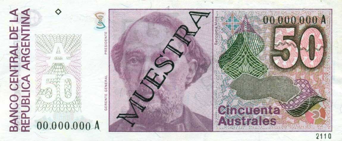 Front of Argentina p326s: 50 Austral from 1986