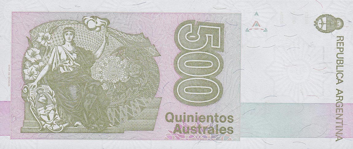 Back of Argentina p328b: 500 Australes from 1988