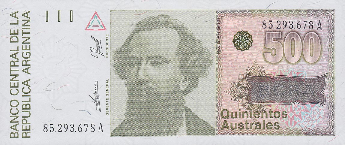Front of Argentina p328b: 500 Australes from 1988