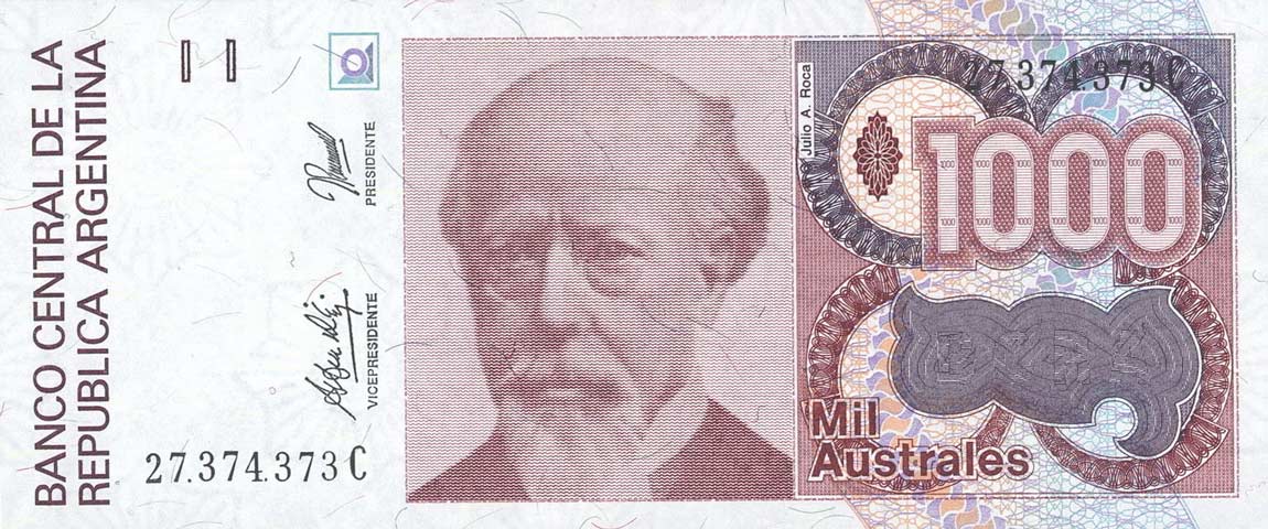 Front of Argentina p329d: 1000 Austral from 1988