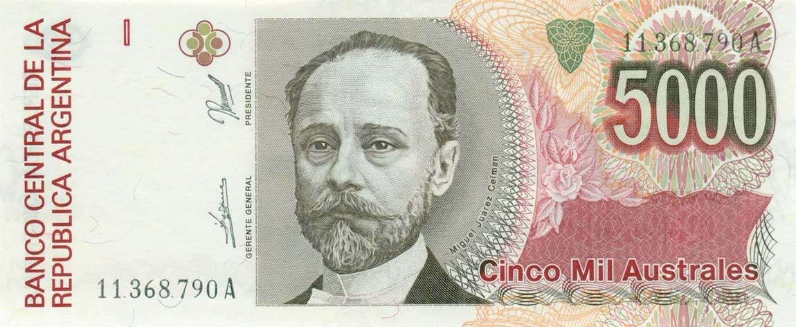 Front of Argentina p330b: 5000 Austral from 1989