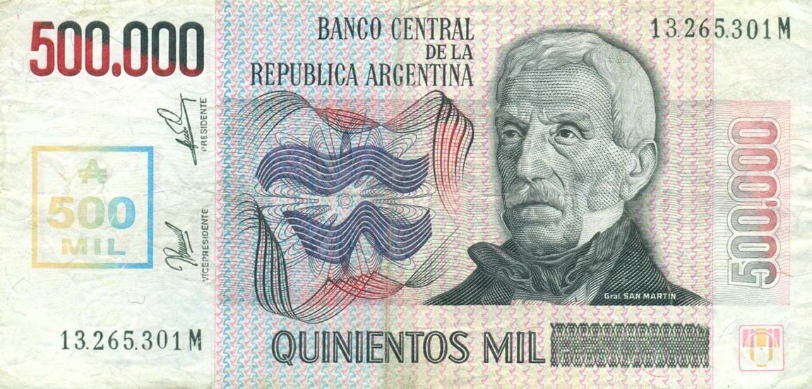 Front of Argentina p333: 500000 Austral from 1990