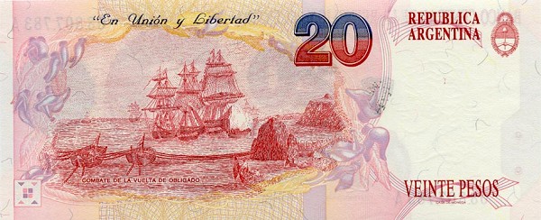 Back of Argentina p343a: 20 Pesos from 1992