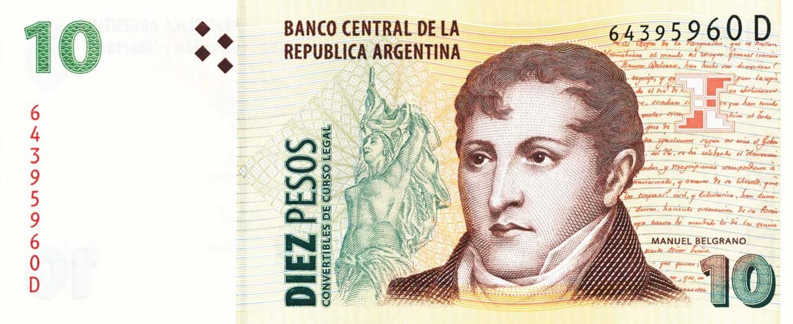 Front of Argentina p348a: 10 Pesos from 1998
