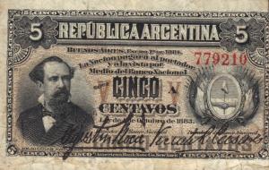 p5 from Argentina: 5 Centavos from 1884