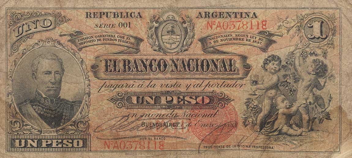 Front of Argentina pS1091a: 1 Peso from 1888
