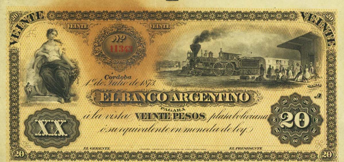 Front of Argentina pS1482: 20 Peso Plata Boliviana from 1873