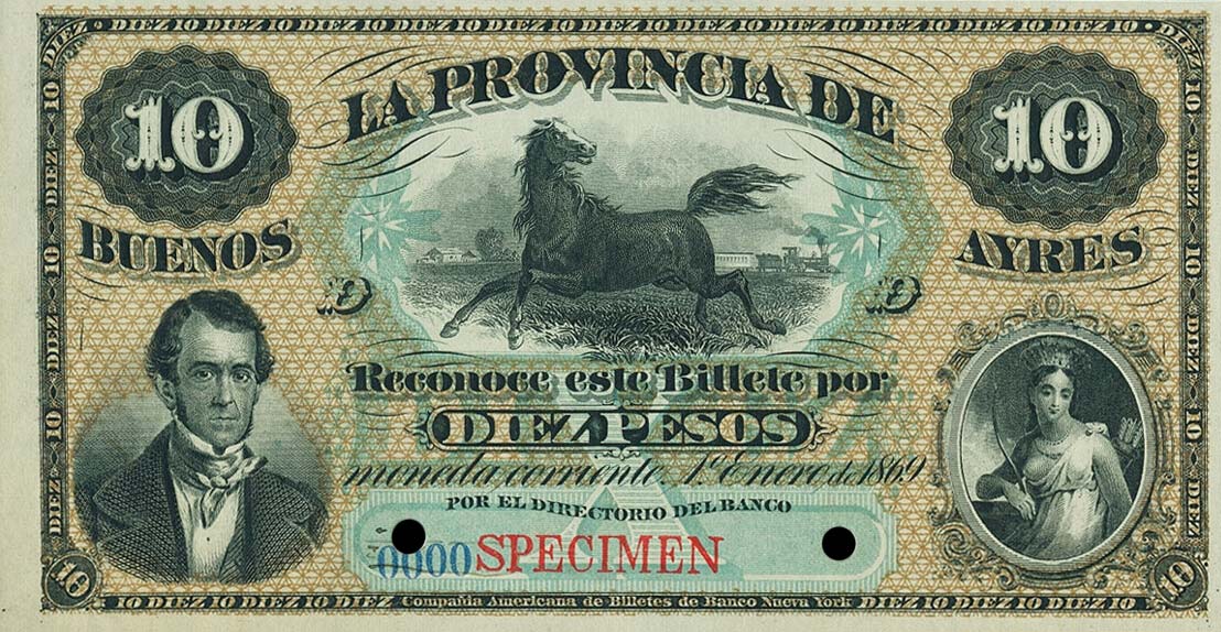 Front of Argentina pS484s: 10 Pesos from 1869