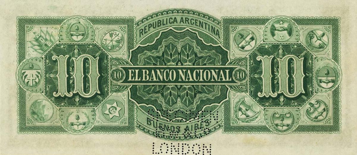 Back of Argentina pS697s: 10 Pesos from 1883