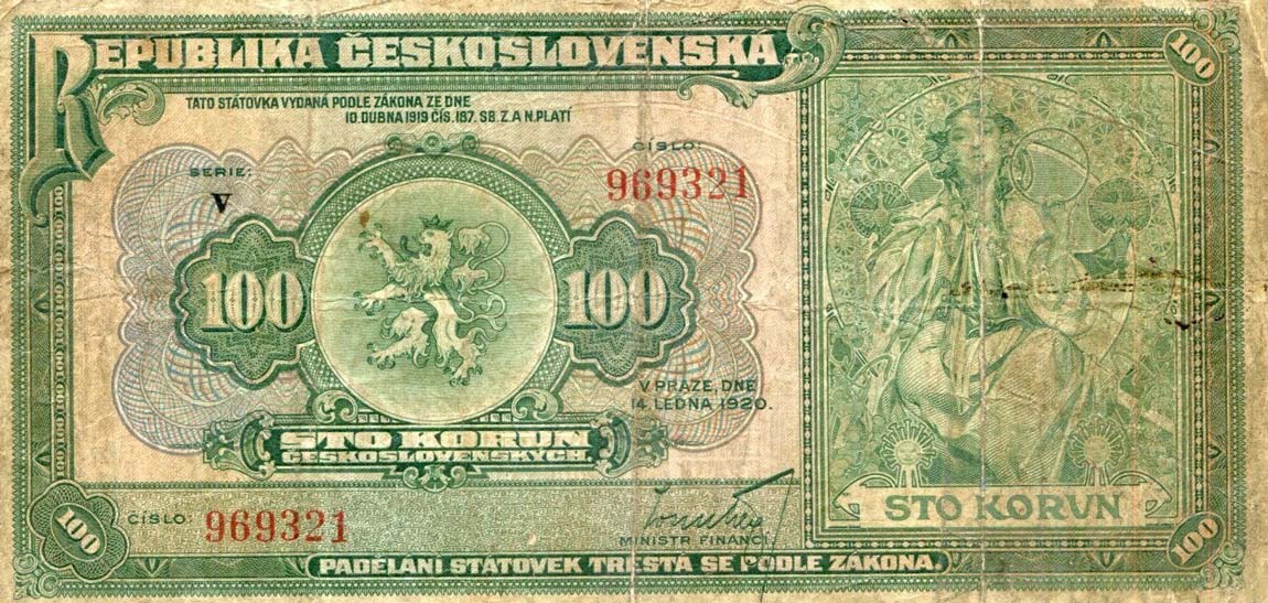 Front of Czechoslovakia p17a: 100 Korun from 1920