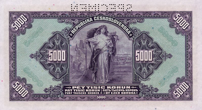 Back of Czechoslovakia p19s: 5000 Korun from 1920