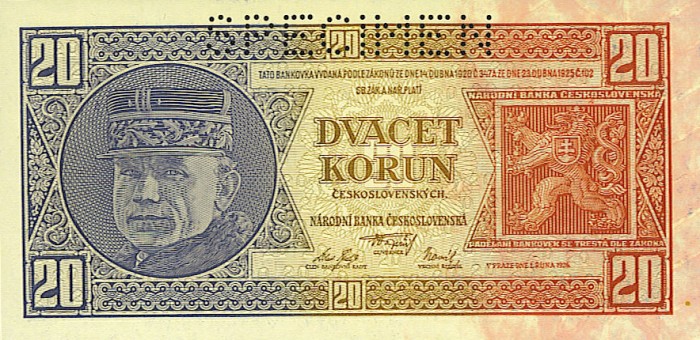 Front of Czechoslovakia p21s: 20 Korun from 1926