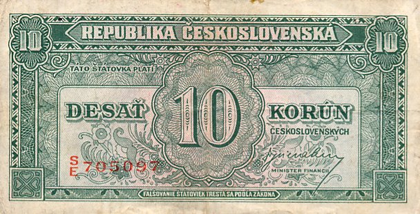Front of Czechoslovakia p60a: 10 Korun from 1945
