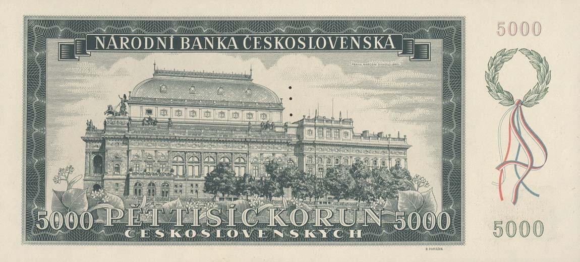 Back of Czechoslovakia p75s: 5000 Korun from 1945