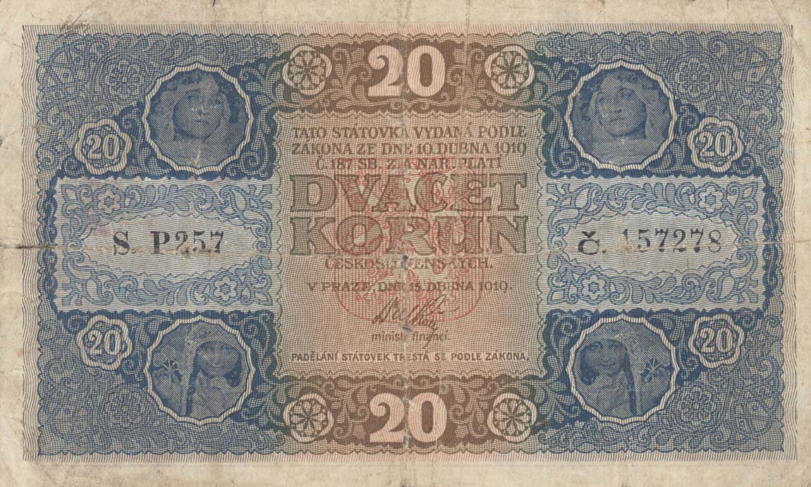 Front of Czechoslovakia p9a: 20 Korun from 1919