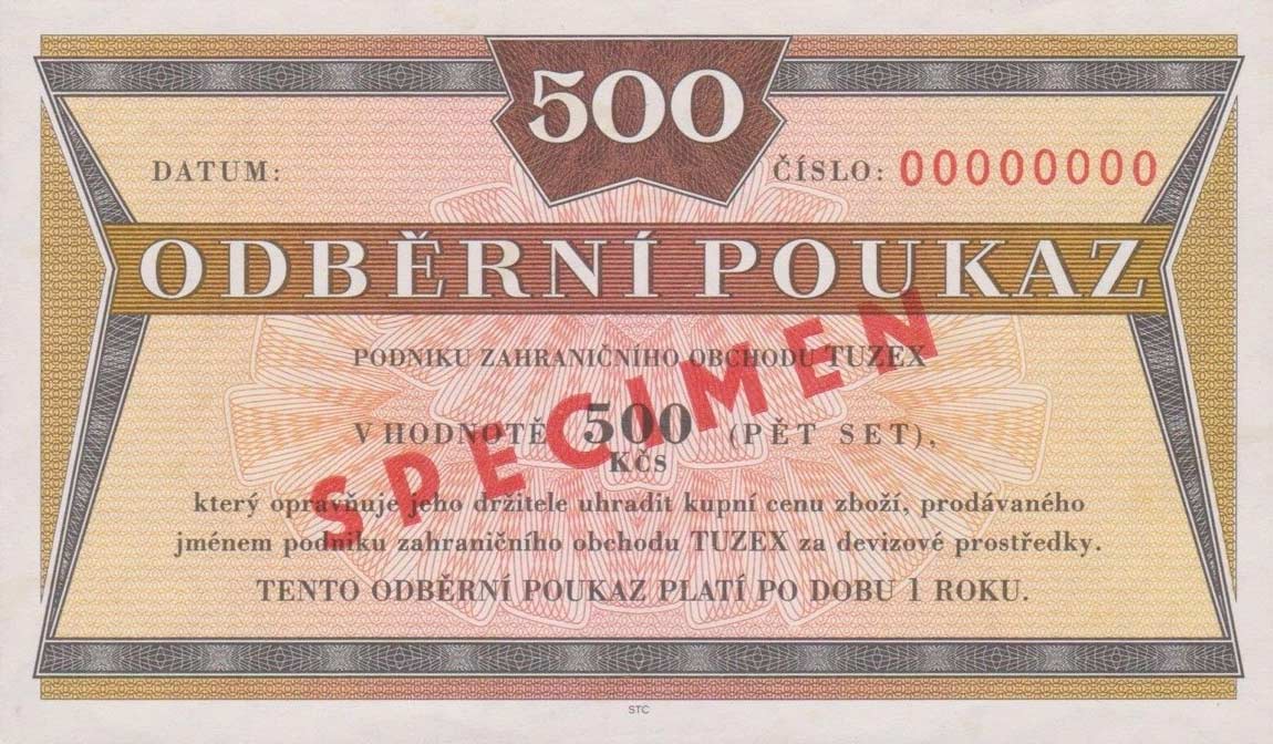 Front of Czechoslovakia pFX62s: 500 Korun from 1980